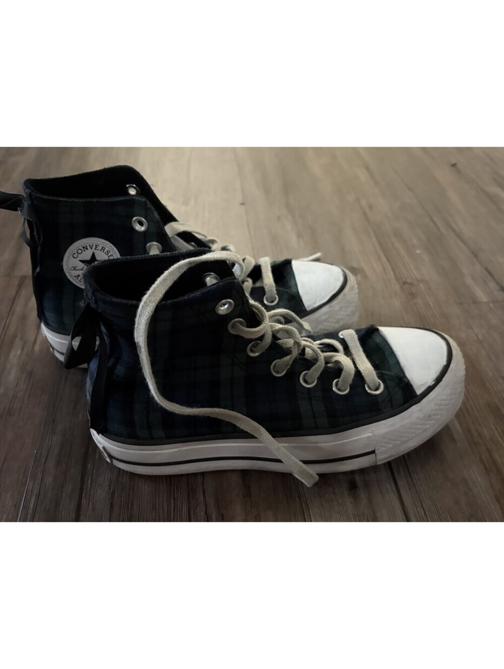 Converse Women's All Star Platform Plaid Bow Shoes Sneaker 6